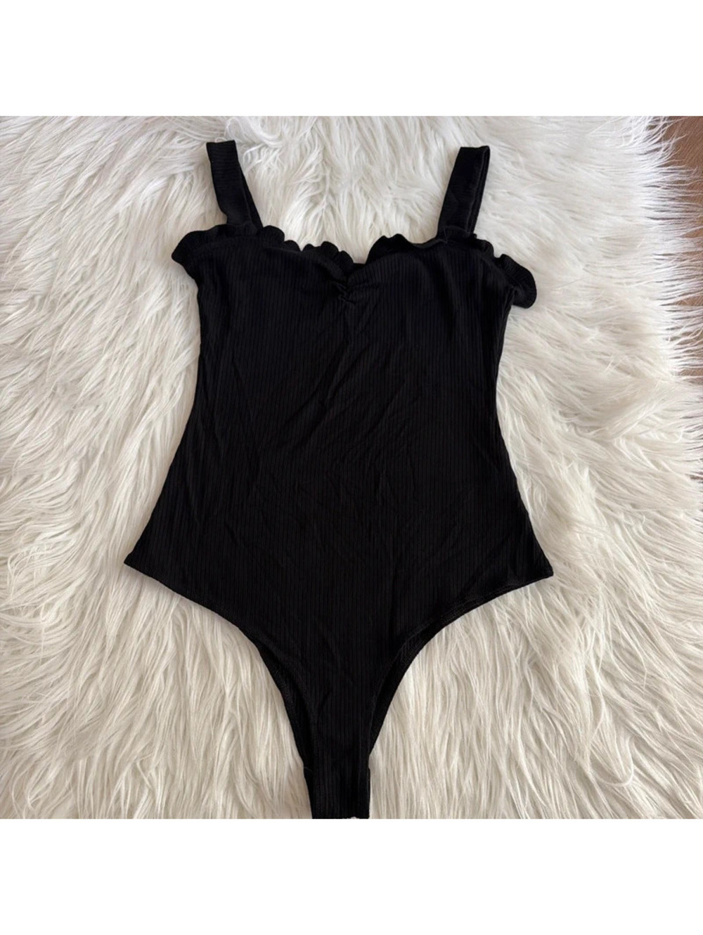Reformation Black bodysuit with ruffle details size S